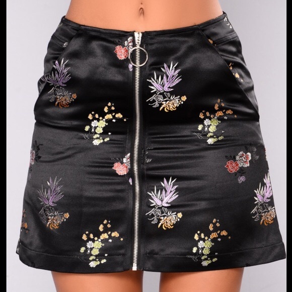 Kiki Embroidered Satin Skirt - Picture 2 of 2